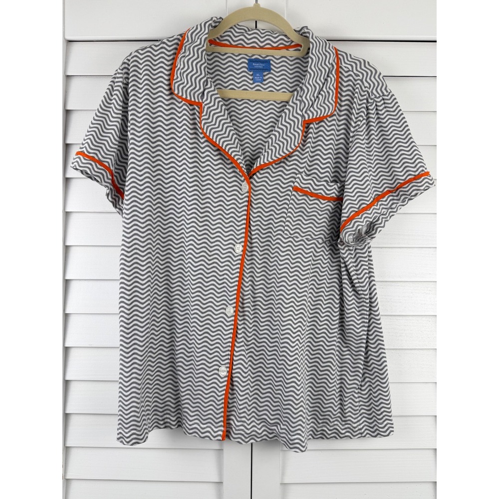 Simply Vera Vera Wang Pajama Top XL Gray White Chevron Contrast Piping